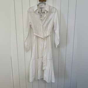 NWT! ZARA Embroidered Belted SHIRT DRESS WHITE, Size Medium